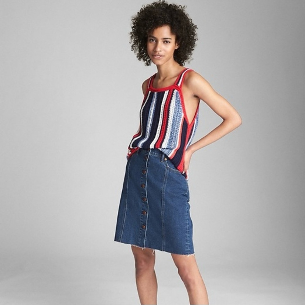 GAP‎ Crochet Top Women S Red White & Blue Stripe Knit Cotton Sleeveless Tank